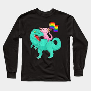 Dinosaur Axolotl Gay Pride Flag Lesbian Proud Ally Long Sleeve T-Shirt